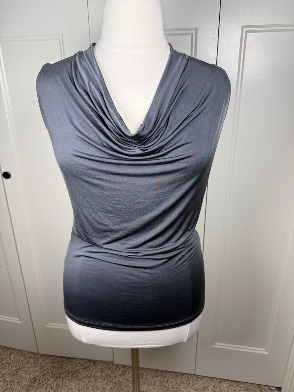 Worthington Sleeveless Draped Cowl Neck Top in Charcoal Gray NWT Size L